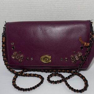 Coach Plum Leather Crossbody Bag with Chain Strap